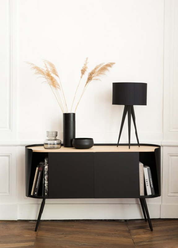 Niche buffet noir avec plateau en chene et structure en metal armand RESISTUB