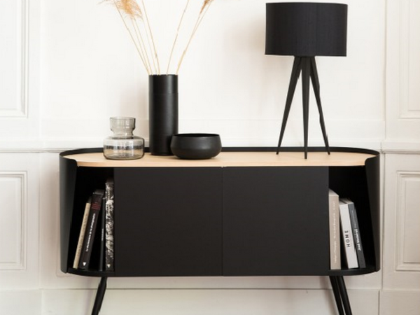 Niche buffet noir avec plateau en chene et structure en metal armand RESISTUB