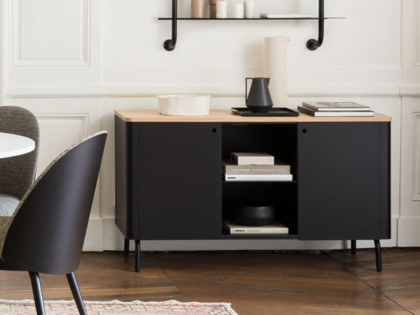 Niche buffet noir avec plateau en chene et structure en metal edgar RESISTUB