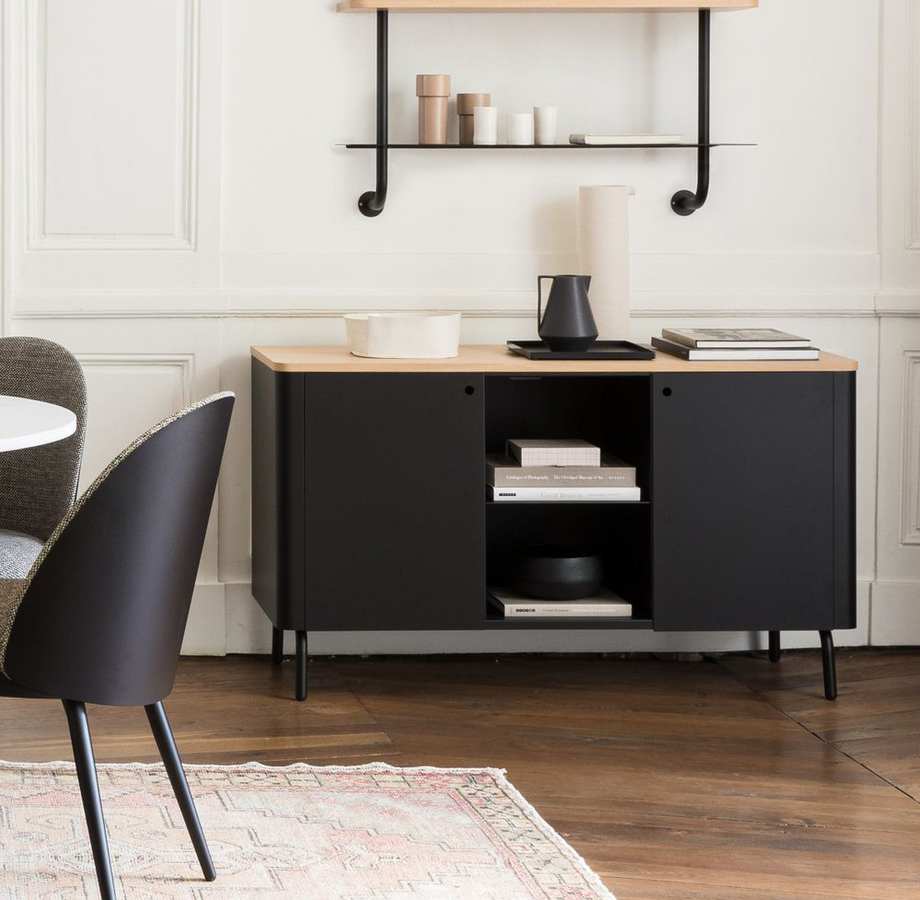 Niche buffet noir avec plateau en chene et structure en metal edgar RESISTUB