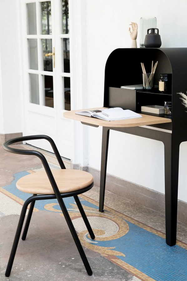 Chaise de bureau et console métal et bois noir Edgar RESISTUB