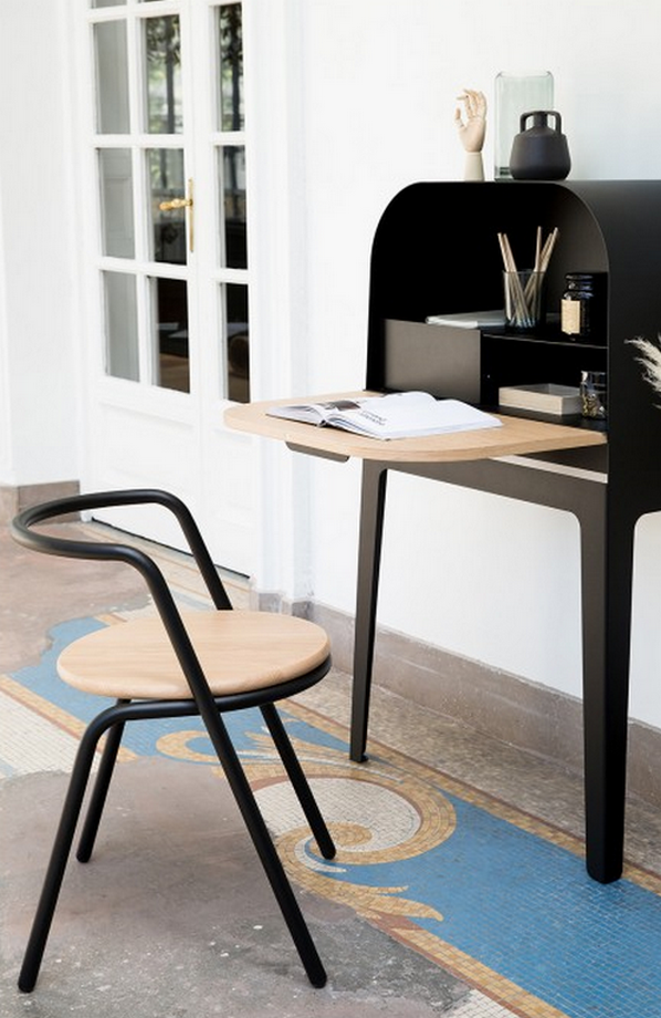 Chaise de bureau et console métal et bois noir Edgar RESISTUB