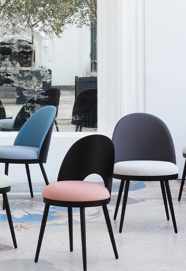 Chaises de bistro Lili avec assise en tissu Resistub